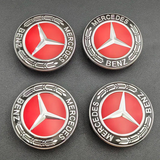 Mercedes Center Wheel Caps Benz 75mm Red 4Pcs