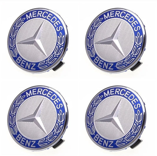 Mercedes Benz 75mm Blue Alloy Wheel Centre Caps A B C E G V S AMG GT Maybach GL CL SL Class
